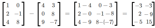 exemplo de subtracao de matrizes